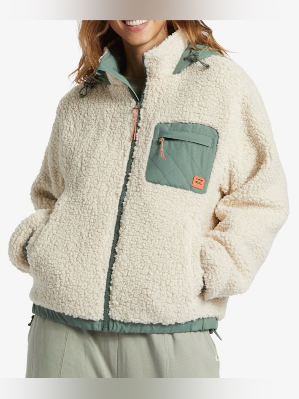 Billabong Women’s Cream Sherpa Jacket with Peach Trim NWT